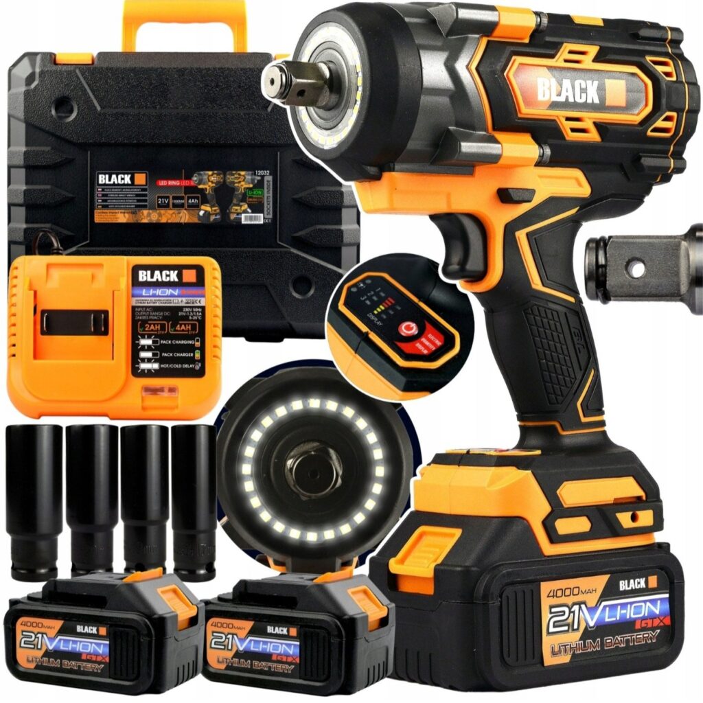 BLACK 21 V akulöökmutrikeeraja 1000 Nm LED-rõngaga koos 2 × 4 Ah akuga 12032