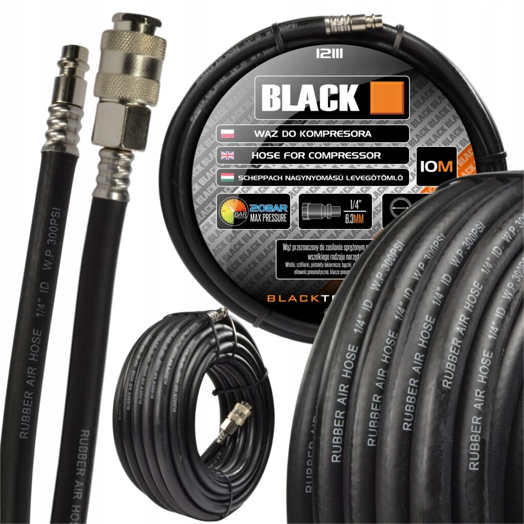 BLACKTOOLS 10 m 1/4″ kummist pneumaatiline voolik pressliitmikega 12110
