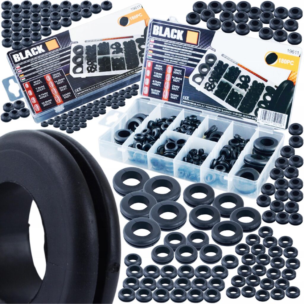 Mustade kummist läbiviiktihendite komplekt 180 tk 6–24 mm 19611