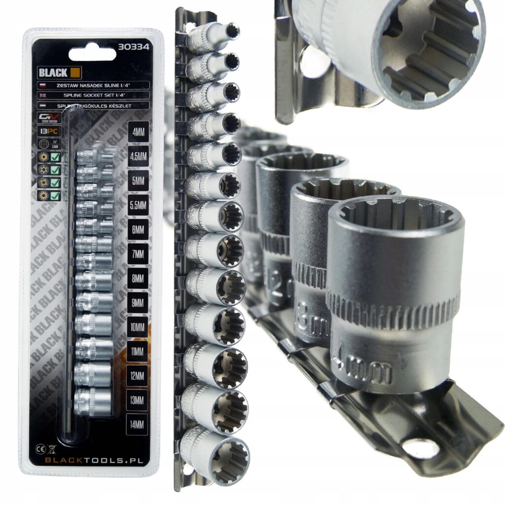 13-osaline 1/4″ splainpadrunite komplekt siiniga, 12-kant Cr-V 30334
