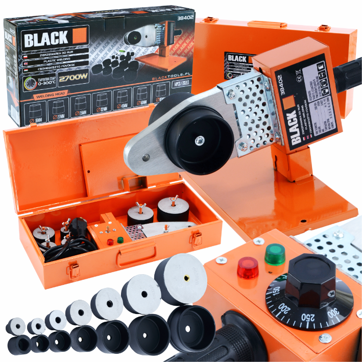 Blacktools PP- ja PVC-torude muhvkeevitusaparaat 7 kuumutusotsikuga 16–63 mm 38402