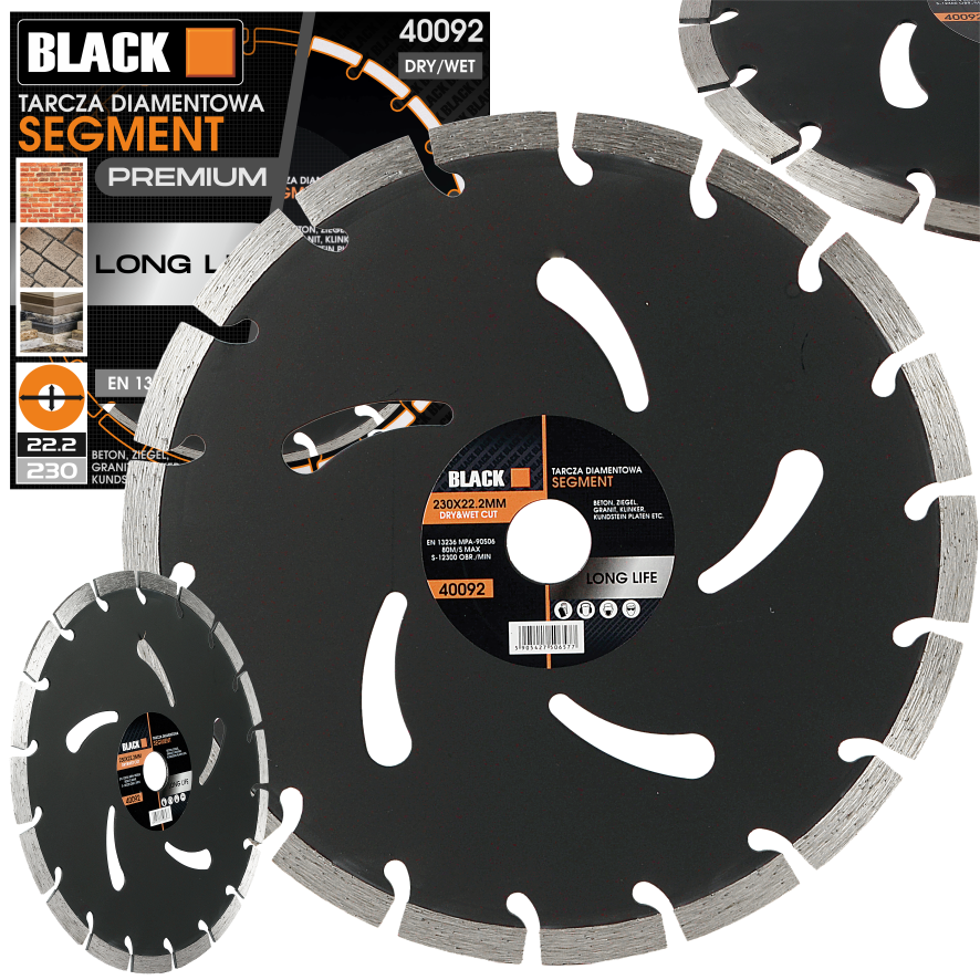 BLACKTOOLS segmenteeritud teemantlõikeketas betoonile 230 × 22,23 mm 40092 – 3 tk komplekt