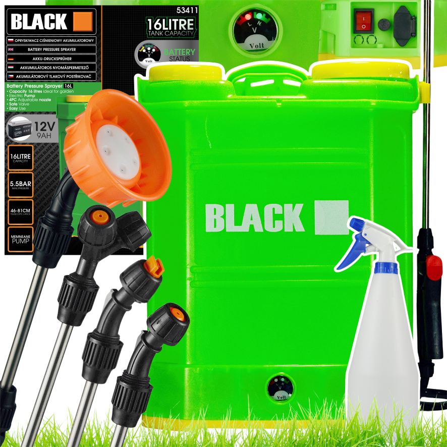 Blacktools 16 l akutoitega seljaprits 12 V 9 Ah koos akuga 53411