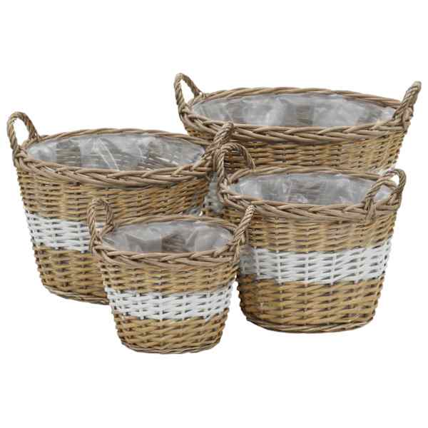 Lillepottide komplekt 40/28 × 38 cm, vitstest ümbris + pe (polüetüleen) vooder – pruun ja valge – 4 tk