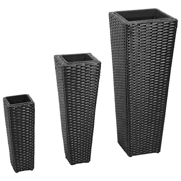 Peenrakast 30 × 30 × 80 cm, pe (polüetüleen) rotang + terasraam – must – 3 tk