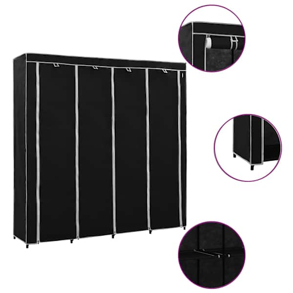 Garderoob 4 sektsiooniga, must 175 × 45 × 170 cm