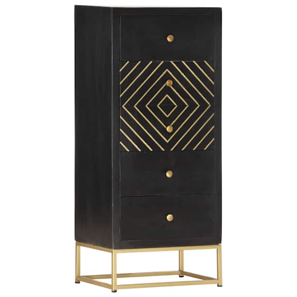 Kummut, must ja kuldne, 45 × 30 × 105 cm mangopuit