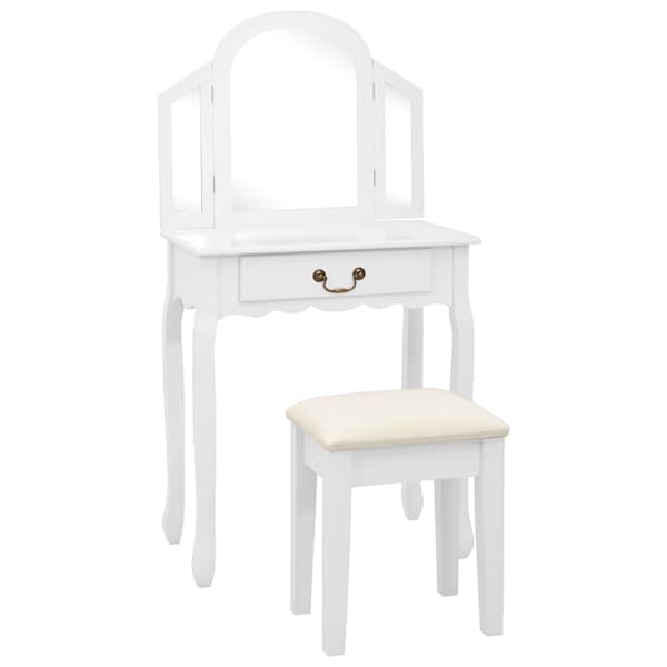 Tualettlaud taburetiga, valge 65 × 36 × 128 cm, Paulownia puit, MDF