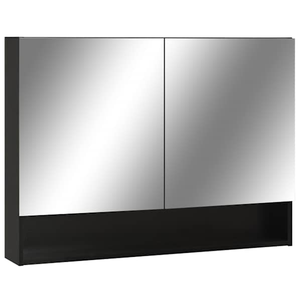 LEDidega vannitoa peegelkapp, must, 80 × 15 × 60 cm, MDF