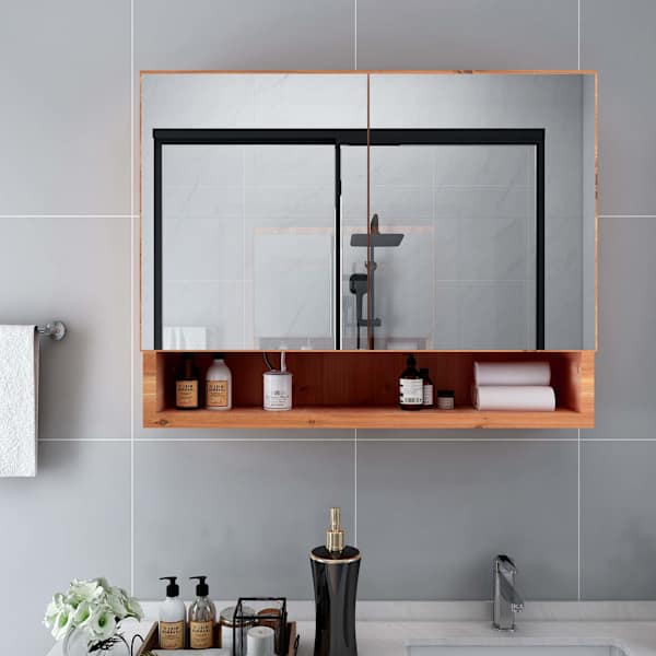 LEDidega vannitoa peegelkapp, tamm, 80 × 15 × 60 cm, MDF