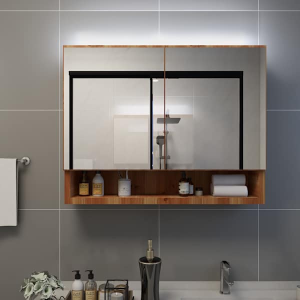 LEDidega vannitoa peegelkapp, tamm, 80 × 15 × 60 cm, MDF