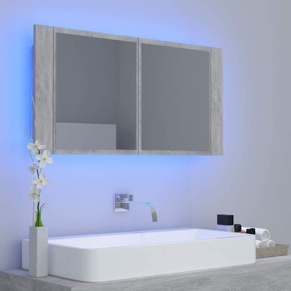 LED-peeglikapp betoonhall 90 × 12 × 45 cm, akrüül