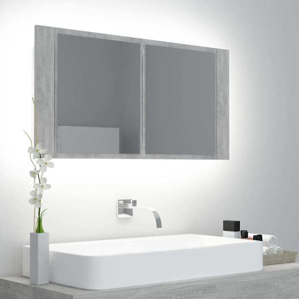 LED-peeglikapp betoonhall 90 × 12 × 45 cm, akrüül