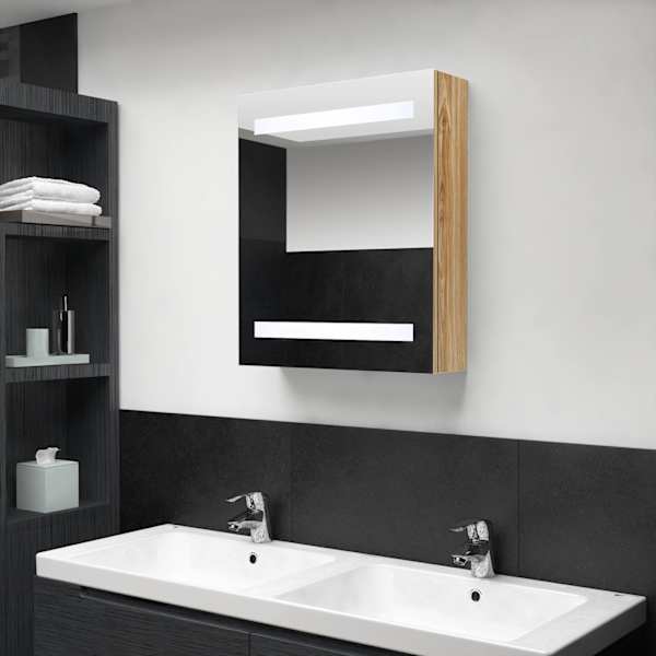 LED vannitoa peegelkapp, tamm, 50 × 14 × 60 cm