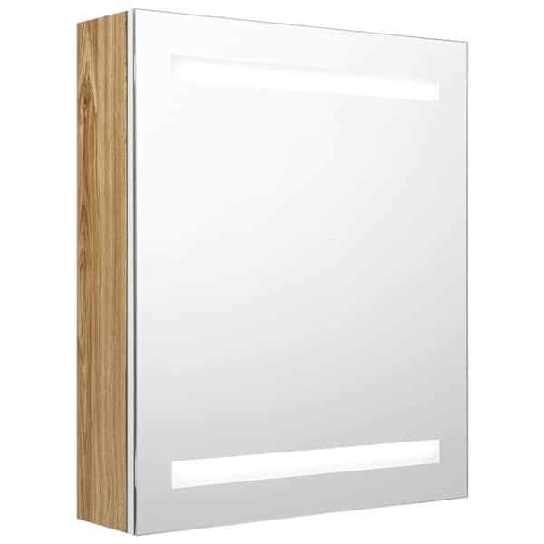 LED vannitoa peegelkapp, valge ja tamm, 50 × 14 × 60 cm