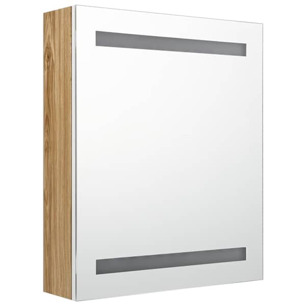 LED vannitoa peegelkapp, valge ja tamm, 50 × 14 × 60 cm
