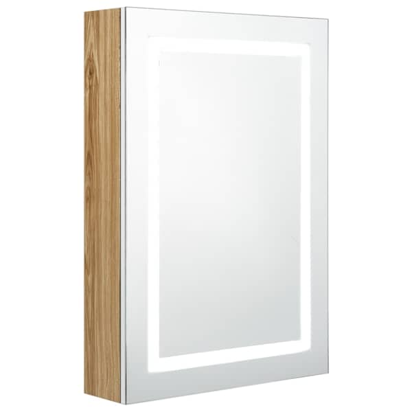 LED vannitoa peegelkapp, valge ja tamm, 50 × 13 × 70 cm