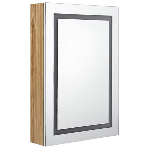 LED vannitoa peegelkapp, valge ja tamm, 50 × 13 × 70 cm