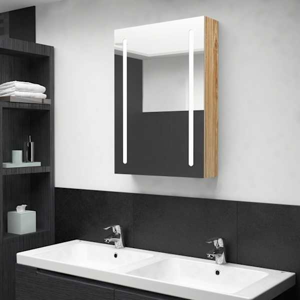 LED vannitoa peegelkapp, tamm, 50 × 13 × 70 cm