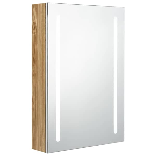 LED vannitoa peegelkapp, valge ja tamm, 50 × 13 × 70 cm