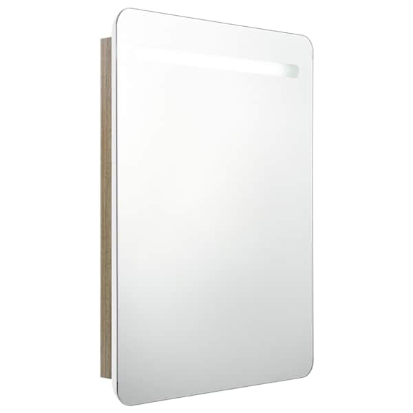 LED-idega vannitoa peegelkapp, valge ja tamm, 60 × 11 × 80 cm