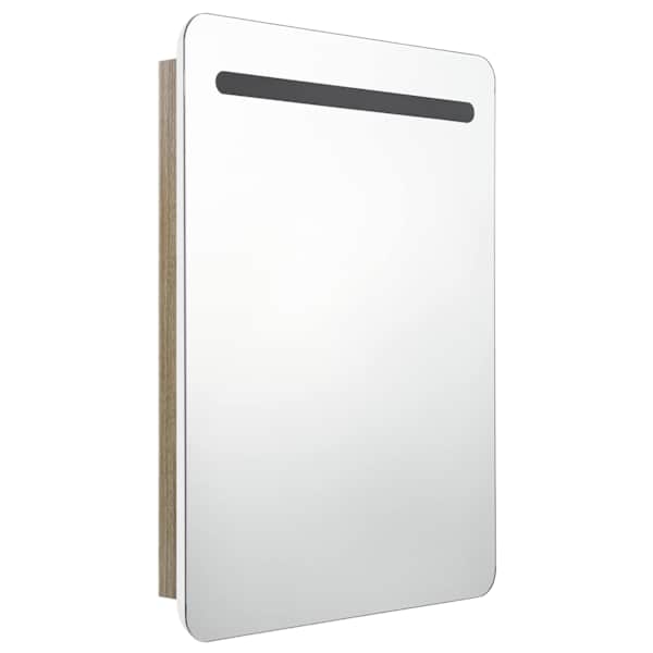 LED-idega vannitoa peegelkapp, valge ja tamm, 60 × 11 × 80 cm