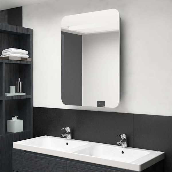 LED-idega vannitoa peegelkapp, valge ja tamm, 60 × 11 × 80 cm