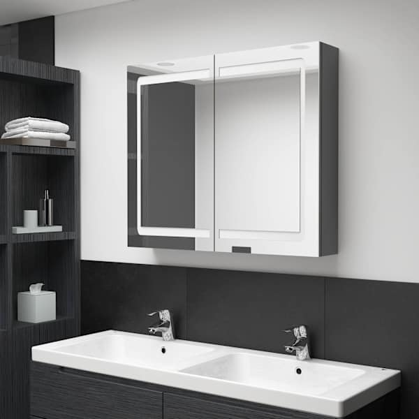 LED vannitoa peegelkapp, hall, 80 × 12 × 68 cm