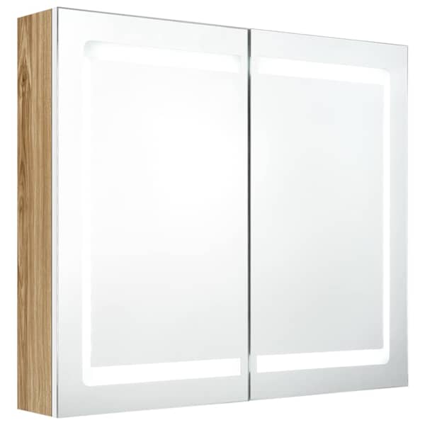 Vannitoa peeglikapp valge ja tamm 80 × 12 × 68 cm Tehispuit