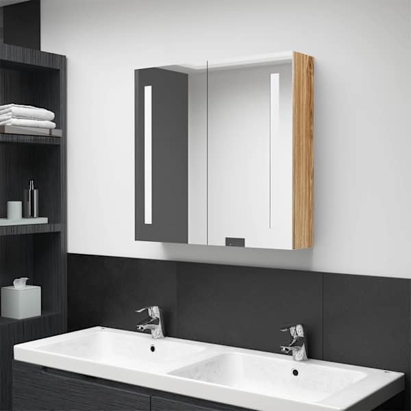 LED vannitoa peegelkapp, tamm, 62 × 14 × 60 cm