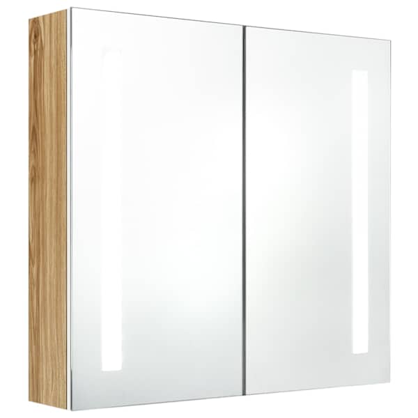 LED vannitoa peegelkapp, valge, tamm, 62 × 14 × 60 cm