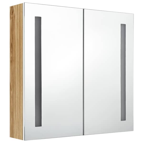 LED vannitoa peegelkapp, valge, tamm, 62 × 14 × 60 cm