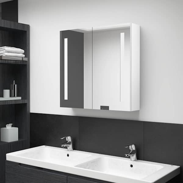 LED vannitoa peegelkapp, läikega valge, 62 × 14 × 60 cm