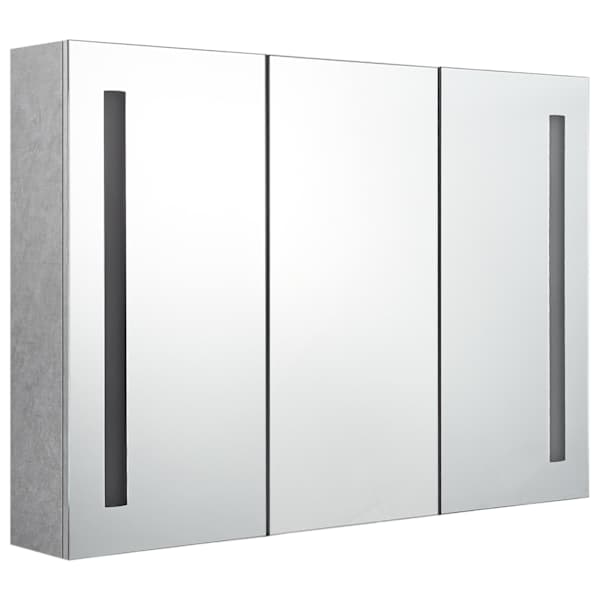 LED vannitoa peegelkapp, betoonhall, 89 × 14 × 62 cm