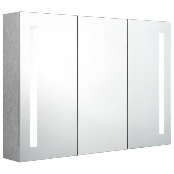 LED vannitoa peegelkapp, betoonhall, 89 × 14 × 62 cm