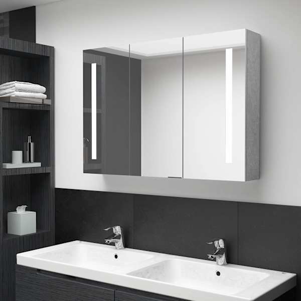LED vannitoa peegelkapp, betoonhall, 89 × 14 × 62 cm