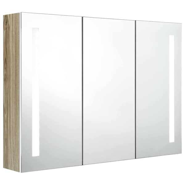 LED vannitoa peegelkapp, 89 × 14 × 62 cm, valge ja tamm