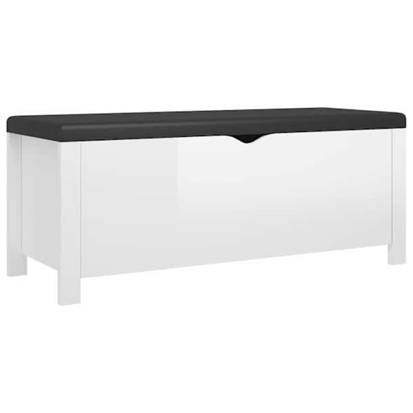 Hoiukast padjaga, kõrgläikega valge, 105 × 40 × 45 cm, tehispuit
