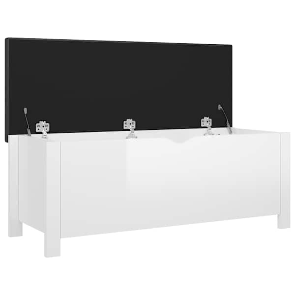 Hoiukast padjaga, kõrgläikega valge, 105 × 40 × 45 cm, tehispuit
