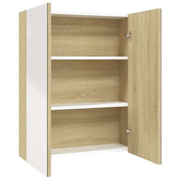 Vannitoa peegelkapp, 60 × 15 × 75 cm, MDF, valge ja tamm