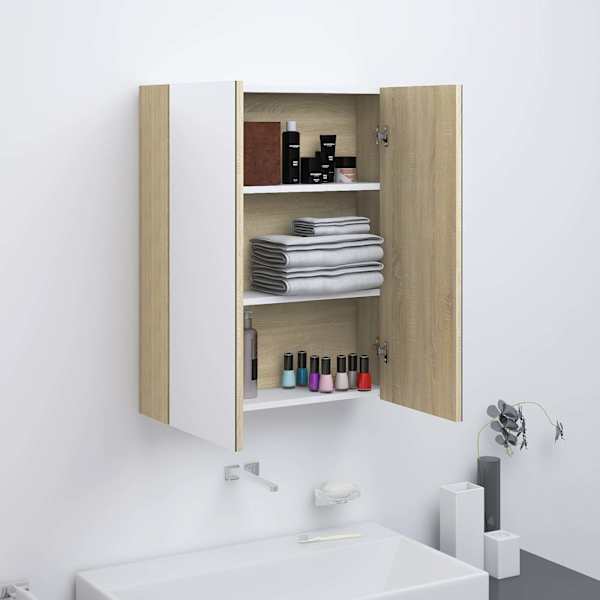 Vannitoa peegelkapp, 60 × 15 × 75 cm, MDF, valge ja tamm