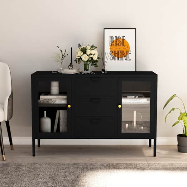 Puhvetkapp, must, 105 × 35 × 70 cm, teras ja klaas