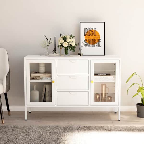 Puhvetkapp, valge, 105 × 35 × 70 cm, teras ja klaas
