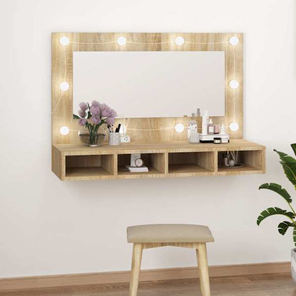 Peegelkapp LEDiga, Sonoma tamm, 90 × 31,5 × 62 cm