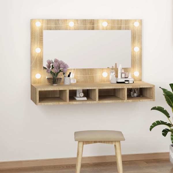 Peegelkapp LEDiga, Sonoma tamm, 90 × 31,5 × 62 cm