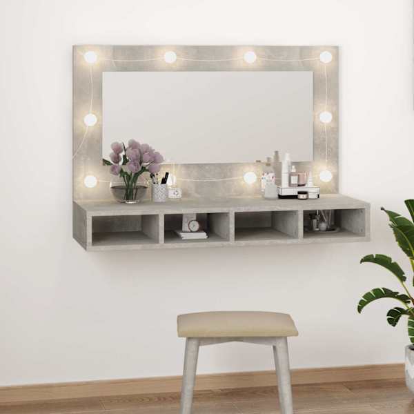 Peegelkapp LEDiga, betoonhall, 90 × 31,5 × 62 cm