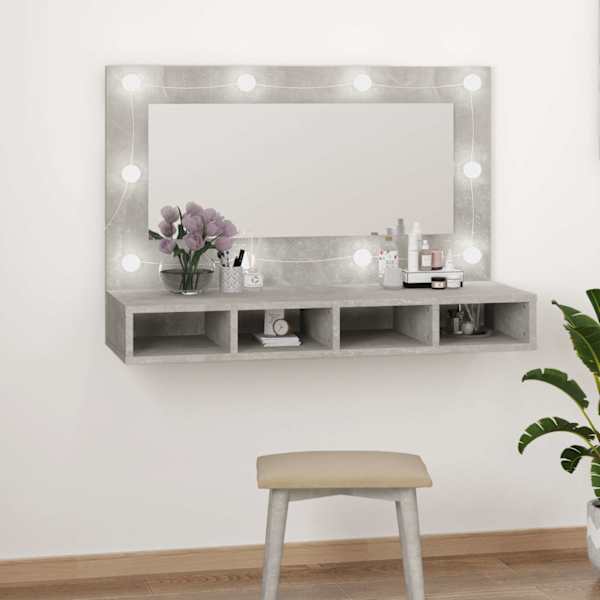 Peegelkapp LEDiga, betoonhall, 90 × 31,5 × 62 cm