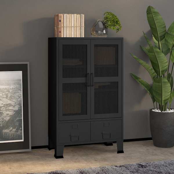 Industriaalne hoiukirst, must, 70 × 40 × 115 cm, metall