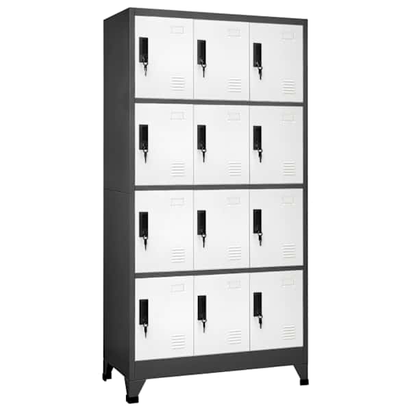 Lukustatav hoiukapp, antratsiit, valge, 90 × 45 × 180 cm, teras