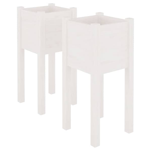 Taimekast 31 × 31 × 70 cm, täismännipuit – valge – 2 tk